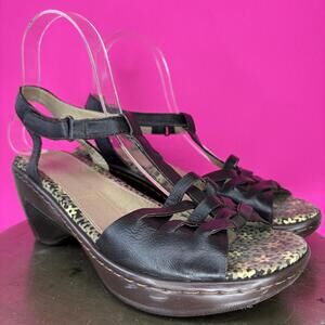 J-41 Alexandria Brown Leather T-Strap Open Toe Wedge Sandal  EU 7.5